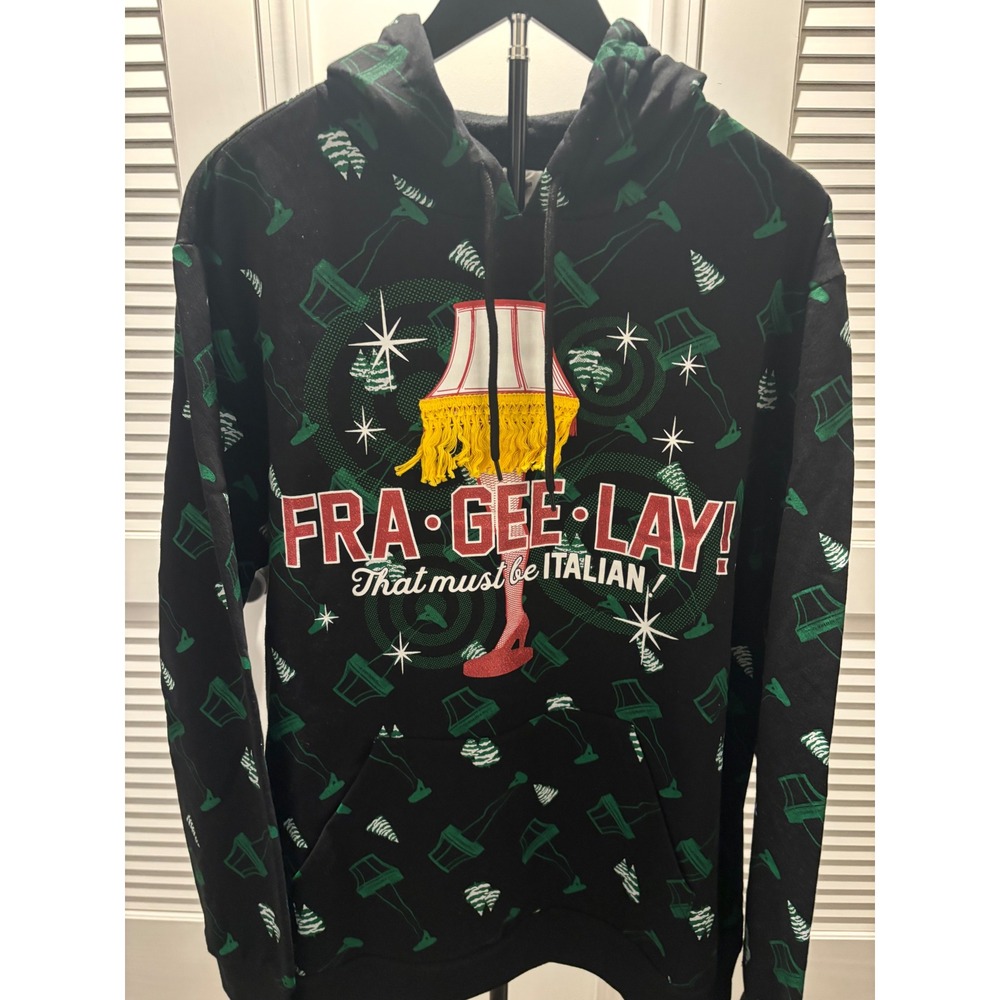 NWOT Graphic A Christmas Story Leg Lamp‎ Black Hoodie Pullover Sweatshirt XL
